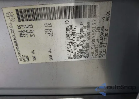 2009 Nissan Altima 2.5 S из США, поврежденный, VIN 1N4AL21EX9N559157